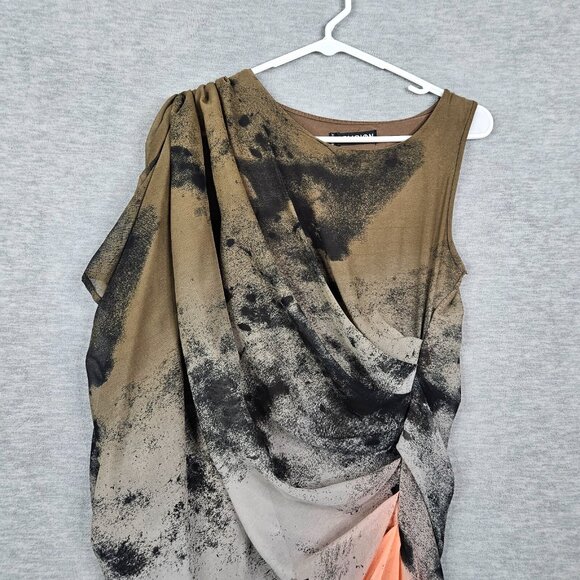 Religion Asymmetrical Draped Sleeveless Dress Brown Stretch Lined Women's Sz XS - Picture 12 of 13